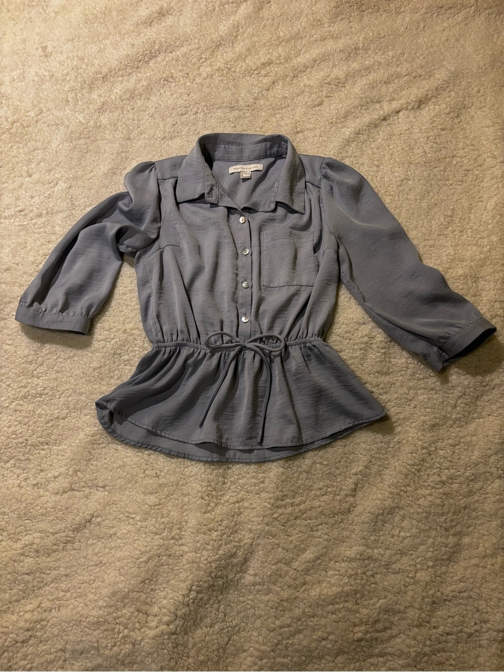 Light Slate Blue gray Peplum Button-Front Blouse1545